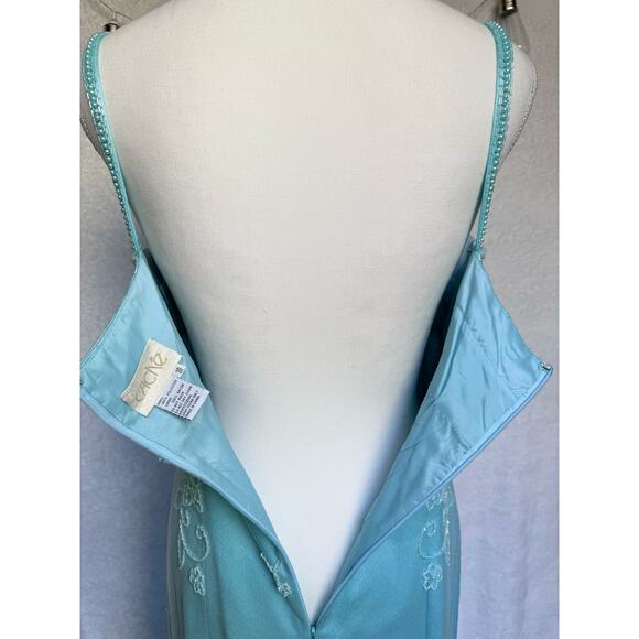 Vintage 90's Cach'e Blue Beaded Floral Maxi Princess Gown Dress Medium - Picture 12 of 13